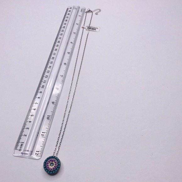 Jewel La La Pendant Snap on off Blue Round Charm Silver Tone Chain 24-26" NEW - Picture 4 of 4